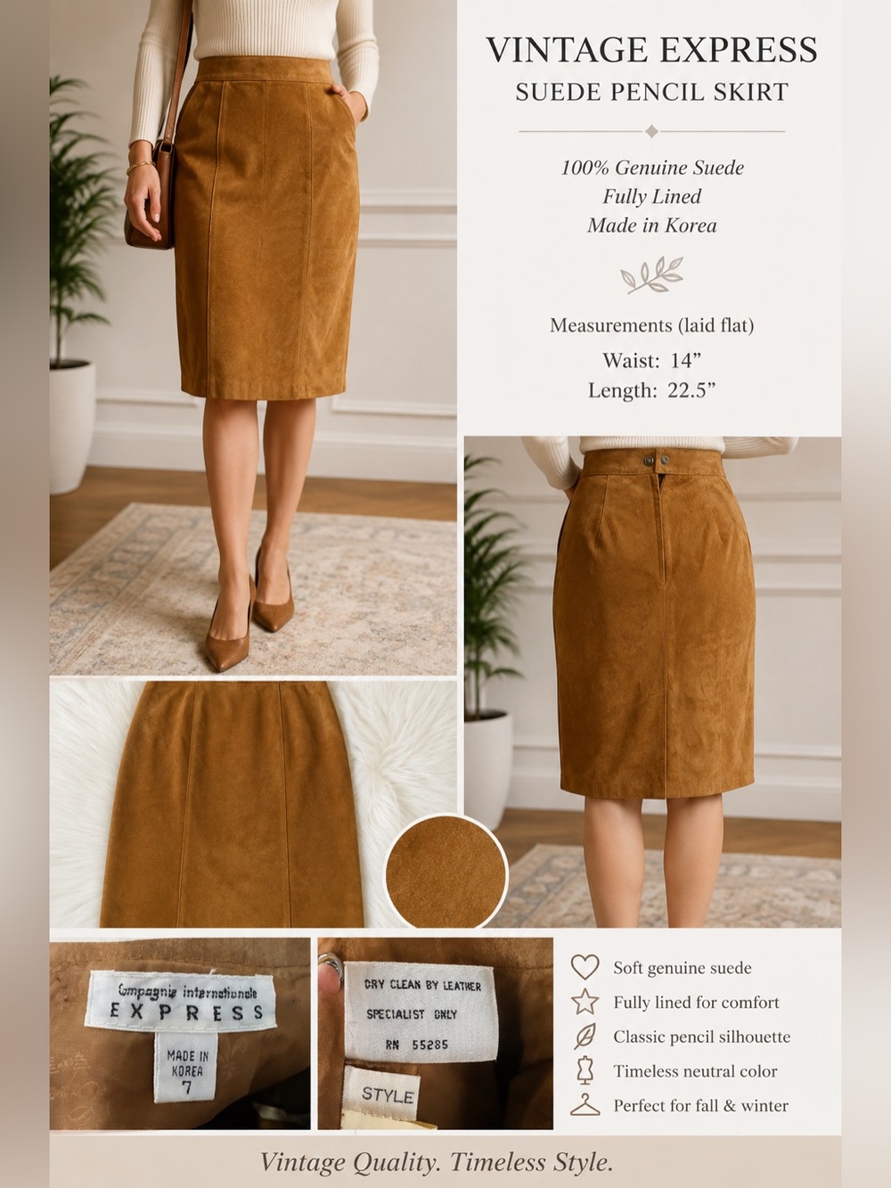Express Suede Pencil Skirt in Cognac Brown
